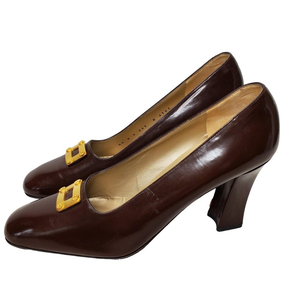 ST. JOHN Classic Brown Patent Heels w/Gold Hardware | Size: 8AA